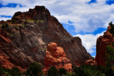 View of rock formation against cloudy sky