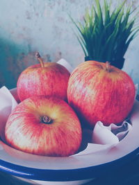 High angle view of apples in bowl