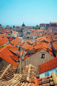 High angle view of buildings in city