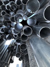 Low angle view of pipes against building