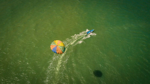 High angle view of people in water