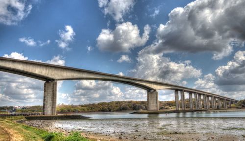 Low angle view of bridge over river against sky