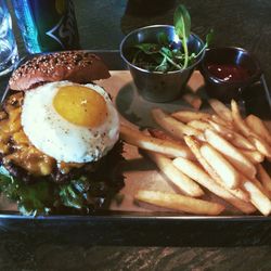 Close-up of served food in plate