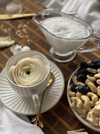High angle view of coffee on table