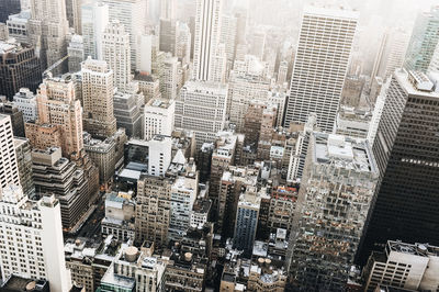 High angle view of modern buildings in city