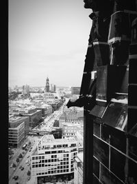 High angle view of buildings in city