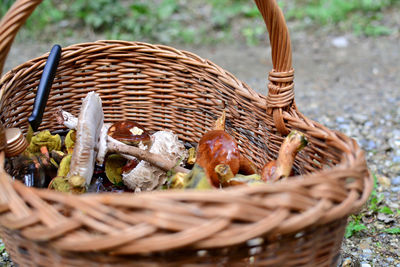 High angle view of wicker basket