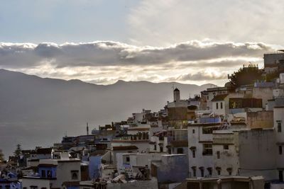 High angle view of townscape against sky at sunset