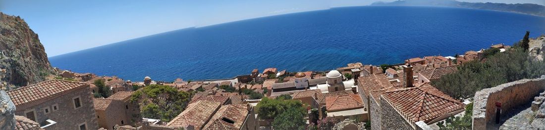 High angle view of buildings in city