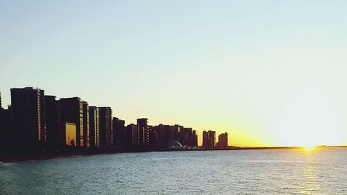 City skyline at sunset