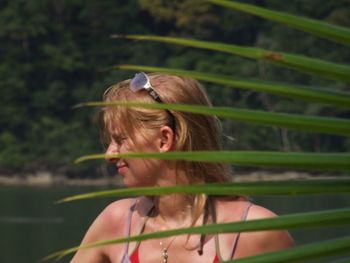 Rear view of young woman outdoors