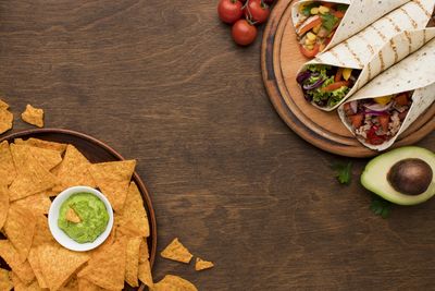 High angle view of food on table