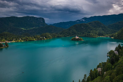 Scenic view of bay against sky