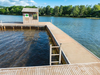 High angle view of swimming pool by sea