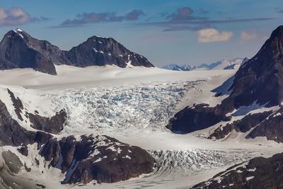 Scenic view of snowcapped mountains against sky