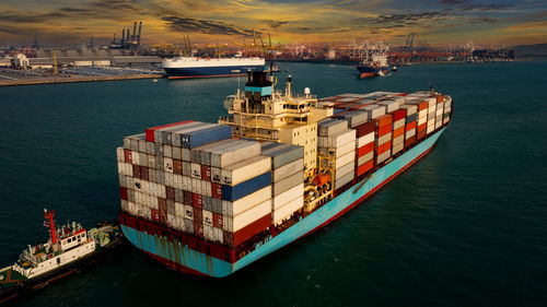 Ship container transporting large cargo logistic import export goods internationally worldwide 