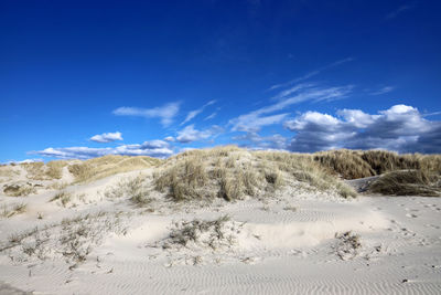 Scenic view of desert against blue sky