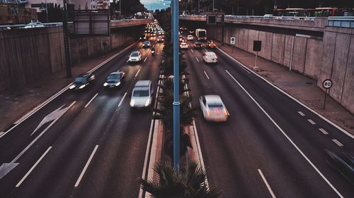 High angle view of traffic on road in city