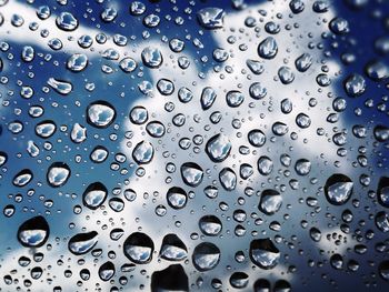 Full frame shot of raindrops on window