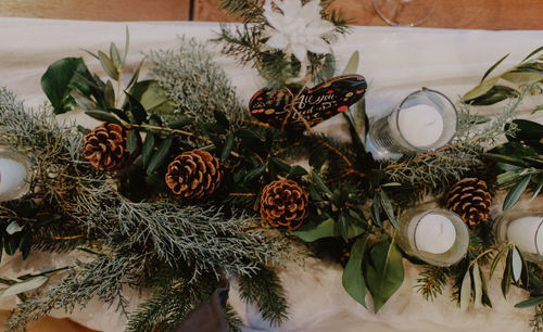 Christmas decorations on table