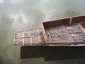 High angle view of old boat in lake