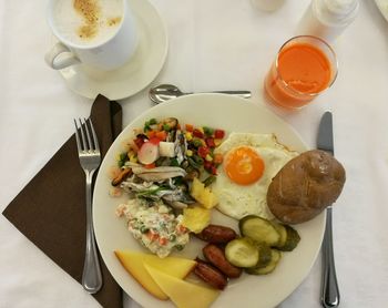 Directly above shot of breakfast served on table