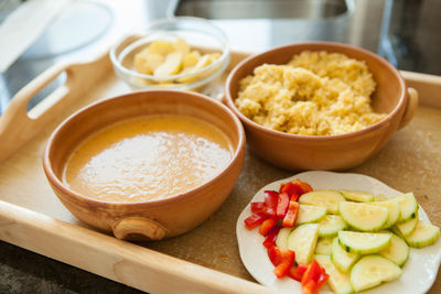 High angle view of food on table