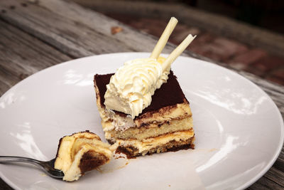 Close-up of cake in plate on table