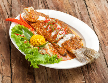 Close-up of food in plate on table