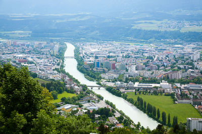 High angle view of townscape against sky