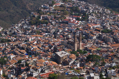 High angle view of townscape on taxco