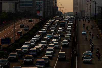 High angle view of traffic on road in city