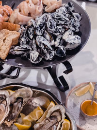 High angle view of breakfast on table