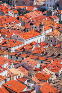 High angle view of buildings in city