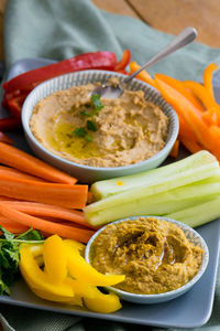 High angle view of food in bowl on table