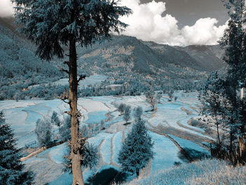 Scenic view of snowcapped mountains against sky