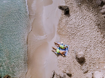 High angle view of people on beach