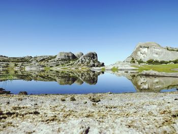 Scenic view of lake against clear sky