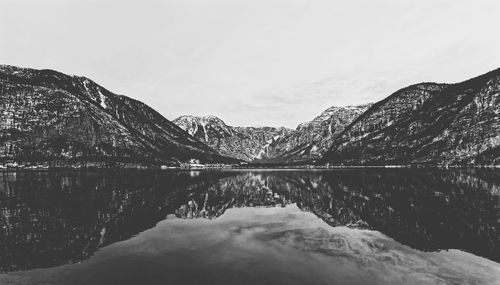 Reflection of mountains in lake against sky