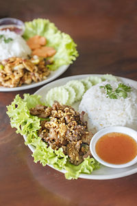 Close-up of meal served on table