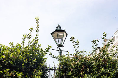 Low angle view of street light against sky