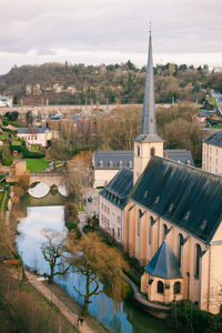 High angle view of buildings in city