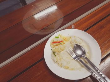 High angle view of food in plate on table