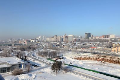 High angle view of city during winter