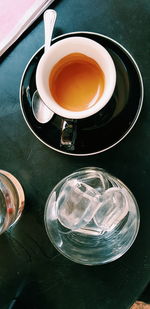 High angle view of tea cup on table