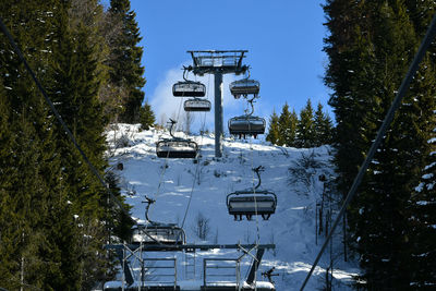 High angle view of a ski lift in the forest