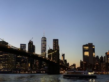 Manhattan from brooklyn bridge on a winter