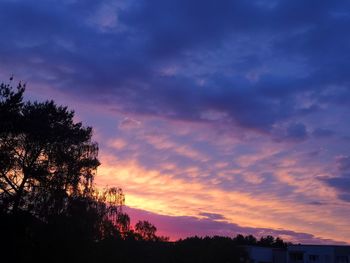 Low angle view of silhouette trees against romantic sky