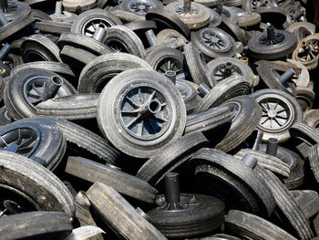 Full frame shot of tires at junkyard