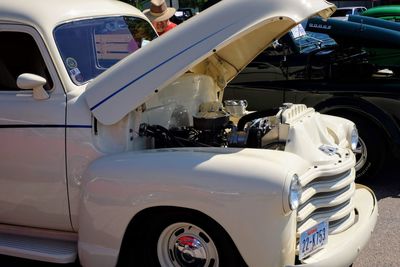 Close-up of vintage car parked